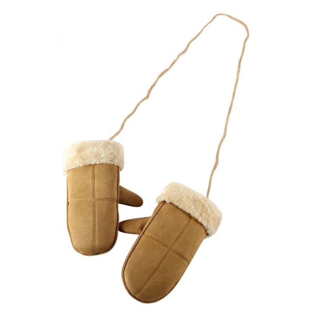 Fingerlose Handschuhe mit Kunstfell, braun, Einheitsgröße 1 
