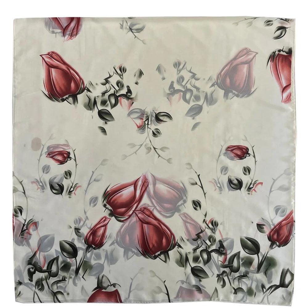 100% Seidenschal mit Rosenknospenmuster, cremefarbig, 90 x 180 cm 3 