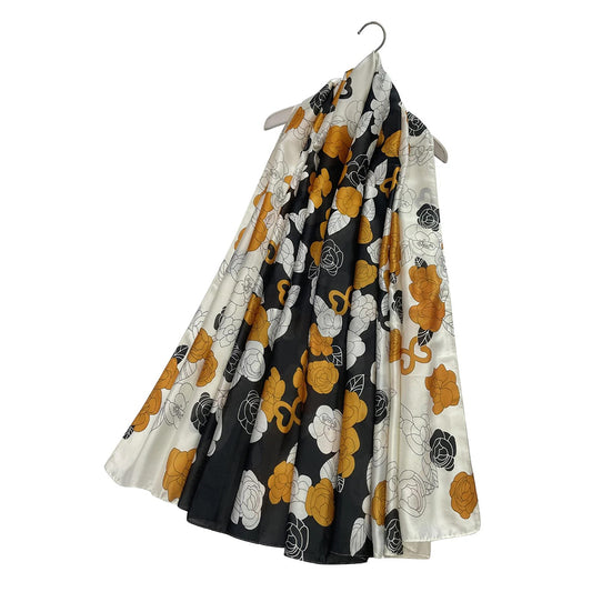 100% Seidenschal mit Retro-Blumenmuster, orange, 90x180 cm