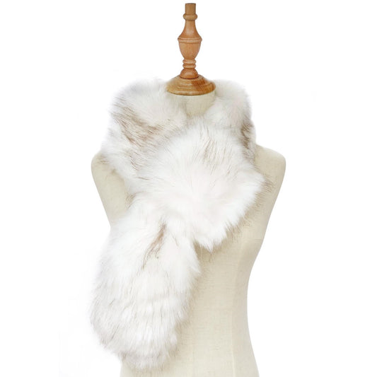 Weißer Durchziehschal aus Kunstfell, 13,5 cm x 125 cm