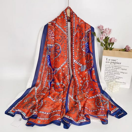 Seidenschal, 90 cm x 180 cm, mit üppigem Blumen- und Pflanzenmuster, rot, 100% Seide