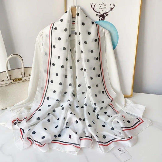 Seidenschal, 90 cm x 180 cm, modisches Punktmuster, weiß, 100% Seide