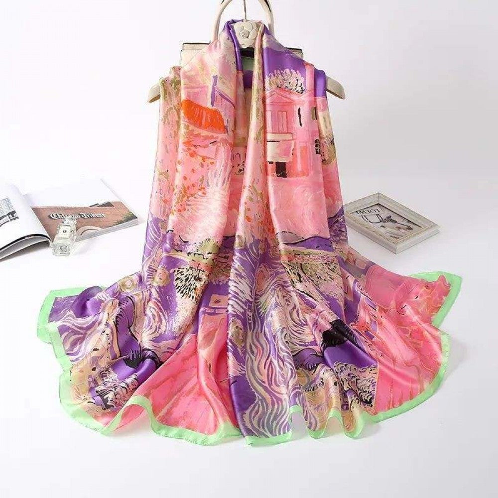 Seidenschal, 90 cm x 180 cm, Verträumte Hütte, rosa, 100% Seide 1 