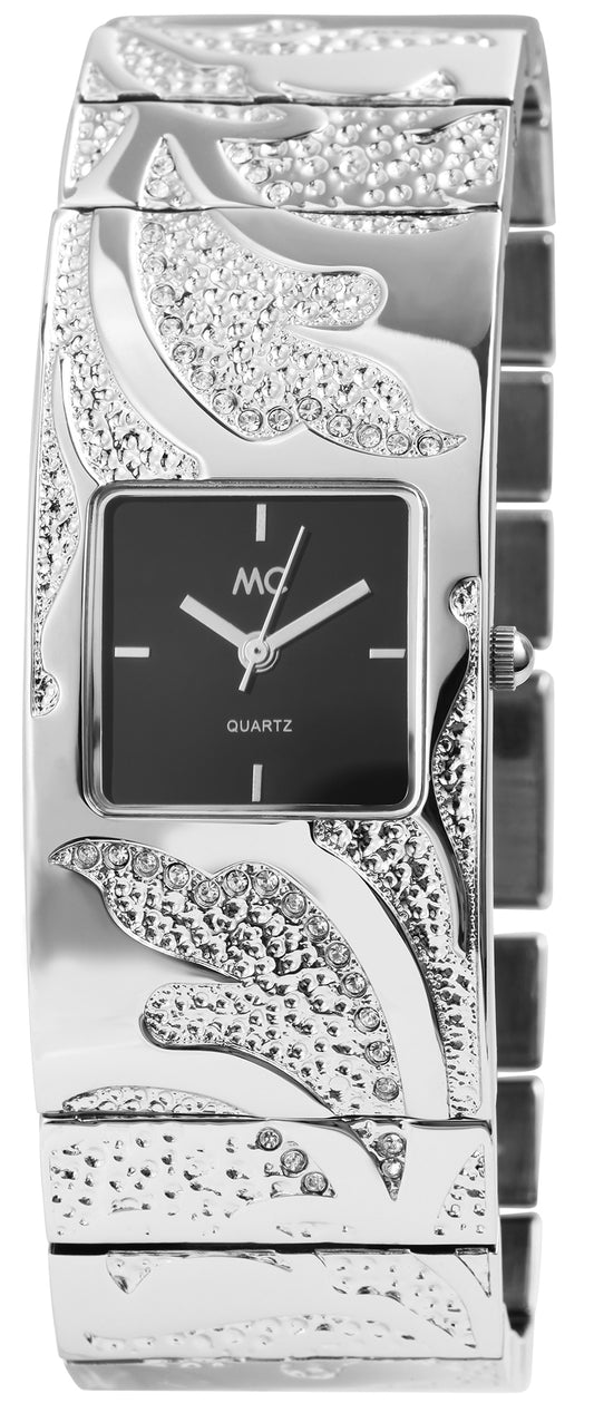 MC Womens watch with metal strap , silver color, High quality quartz movement, black dial color, 16 cm