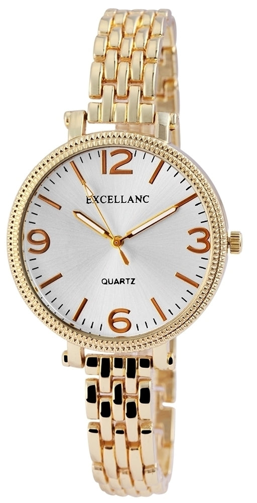 Excellanc Damenarmbanduhr mit Metallband, goldfarbig, hochwertiges Quarzwerk, silberfarbenes Zifferblatt