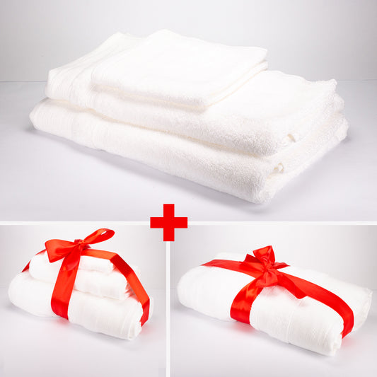 3+3+1 Übergroßes Badetuch-Geschenkset mit Handtüchern aus 100% Mikrobaumwolle, 500 GSM, schneeweiß