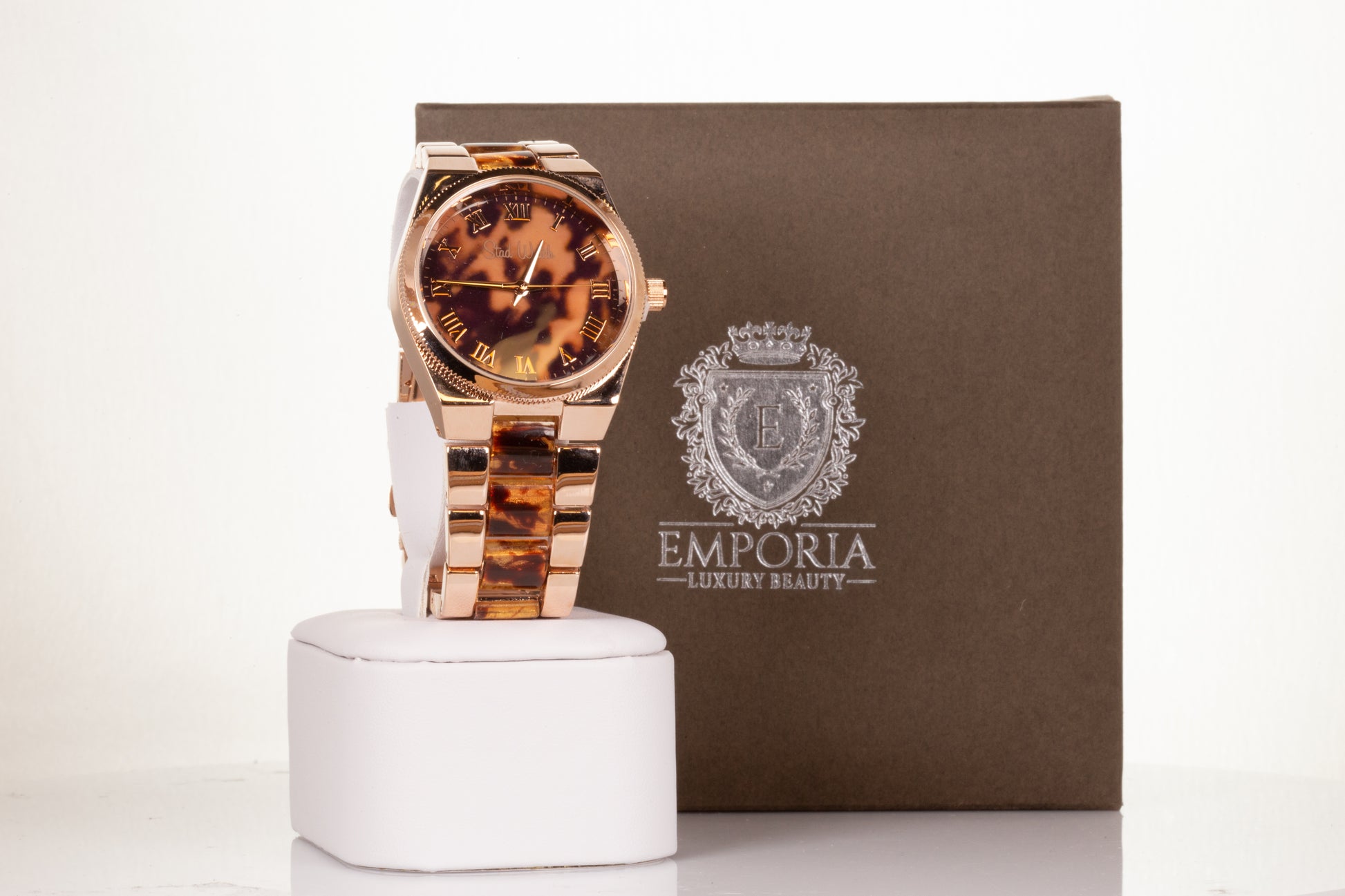 ROSE GOLD, woman alloy watch with tiger stripes, and roman numerals dial with Gift box, 19 cm 1 