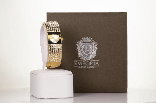 YELLOW GOLD, woman alloy CUSSI watch with 7 row quartz crystals with Gift box, 16 cm