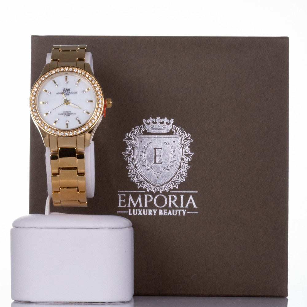 Gelbgold Frau AW Legierung Uhr mit Quarzkristallen mit Geschenkbox 1 