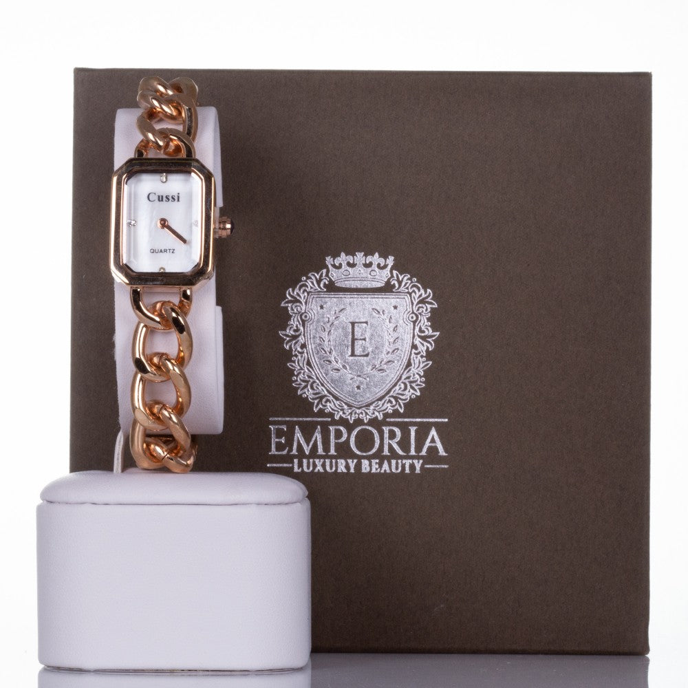 ROSE GOLD, woman alloy CUSSI watch with chain strap and 4 quartz crystals with Gift box, 18 cm 1 