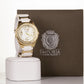 YELLOW GOLD and white strap woman alloy CUSSI watch with quartz crystals around the dial with Gift box