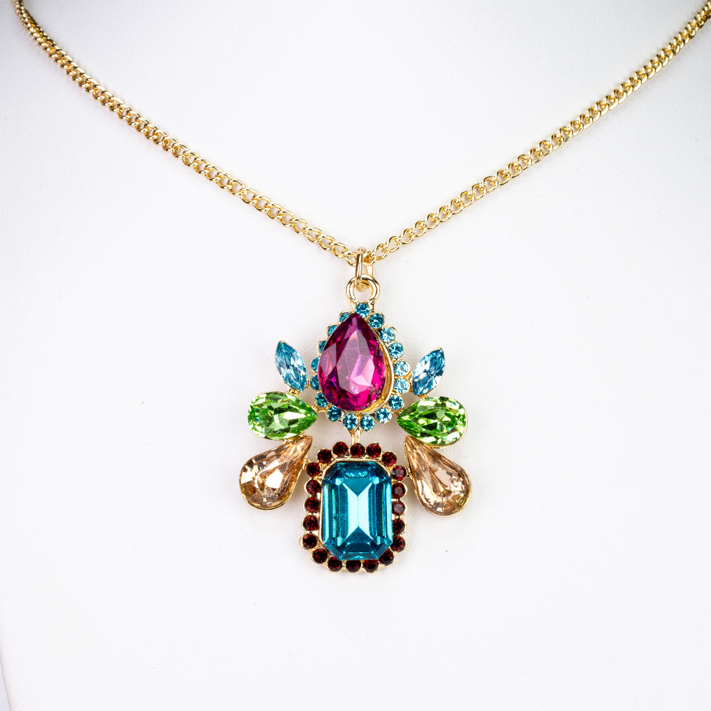 Schmuckgarnitur aus aus goldplattierter Legierung mit rotem Emporia®-Kristall und blauem Emporia®-Kristall 5 