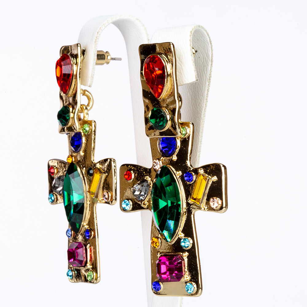 Schmuckgarnitur aus aus goldplattierter Legierung mit rotem Emporia®-Kristall und blauem Emporia®-Kristall 3 