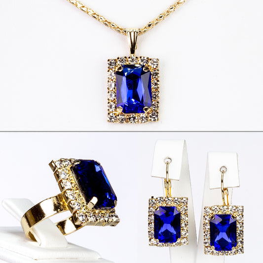Schmuckgarnitur aus aus goldplattierter Legierung mit blauem Emporia®-Kristall und weißem Emporia® Kristall