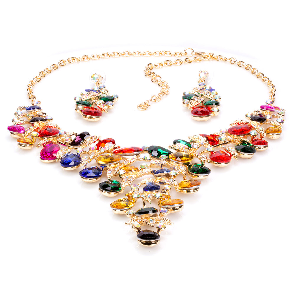 Schmuckgarnitur aus aus goldplattierter Legierung mit mehrfarbigem Emporia® Kristall 1 