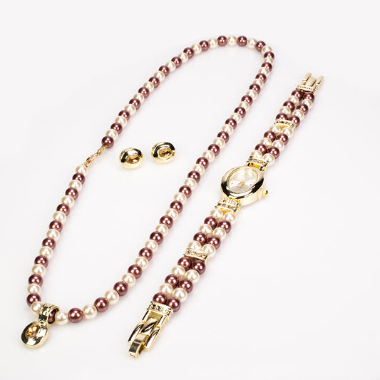 Schmuckgarnitur aus aus goldplattierter Legierung mit Perle