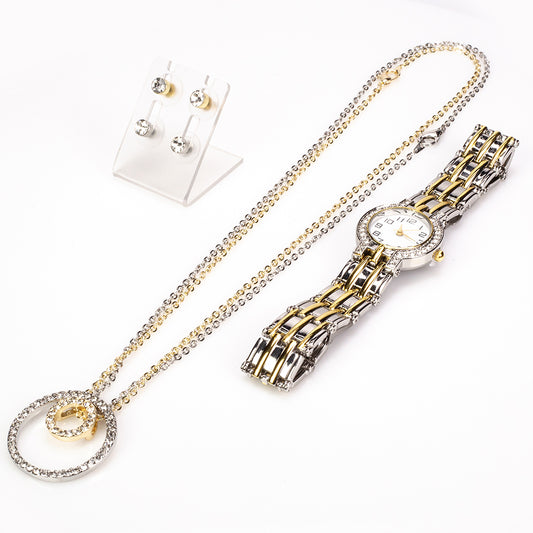 Schmuckgarnitur aus aus goldplattierter Legierung mit weißem Emporia® Kristall