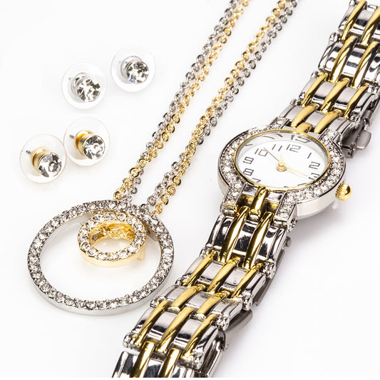 Schmuckgarnitur aus aus goldplattierter Legierung mit weißem Emporia® Kristall