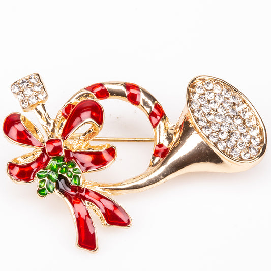 Brosche aus goldplattierter Legierung mit rotem Emporia®-Kristall und weißem Emporia® Kristall