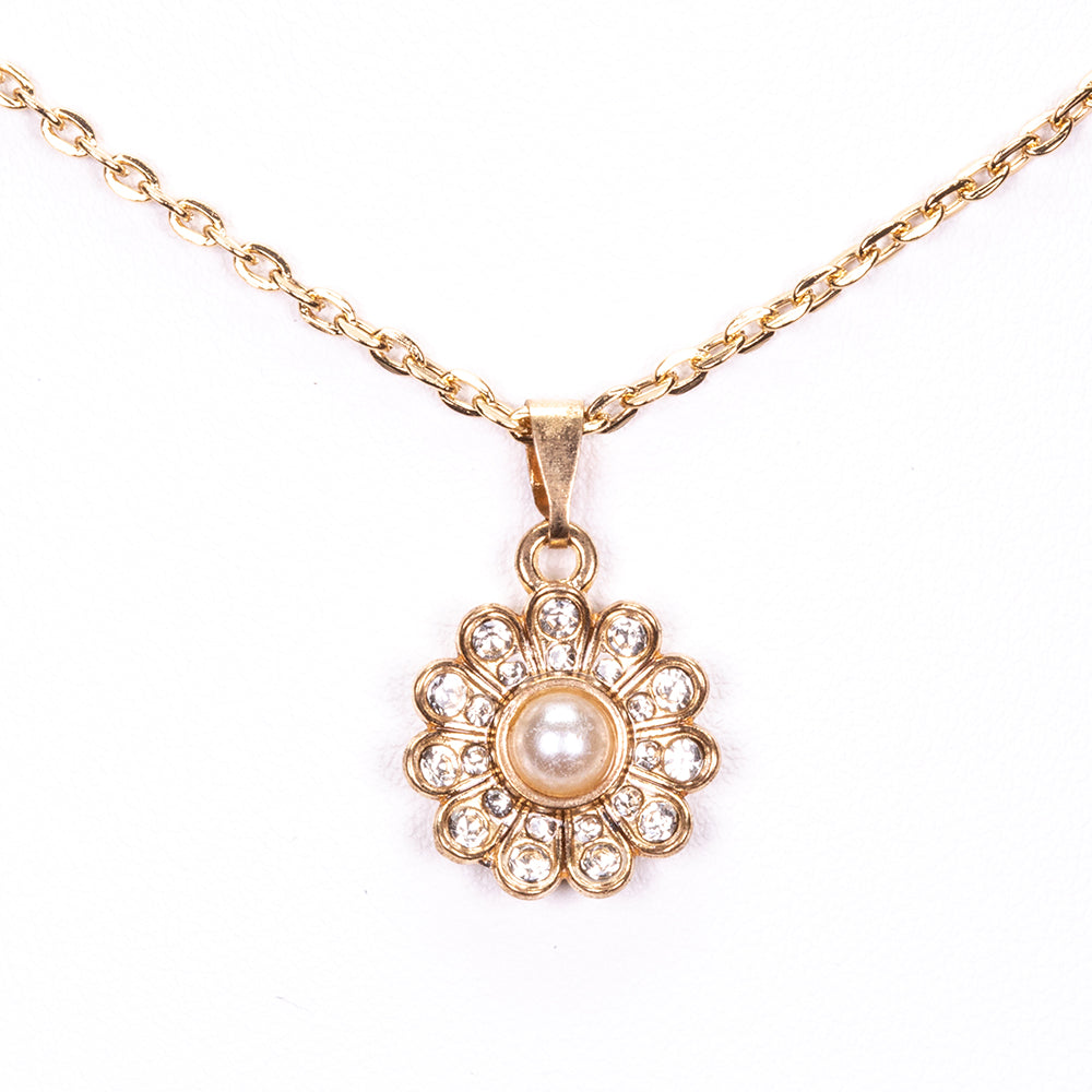 Schmuckgarnitur aus aus goldplattierter Legierung mit Perle und weißem Emporia® Kristall 2 