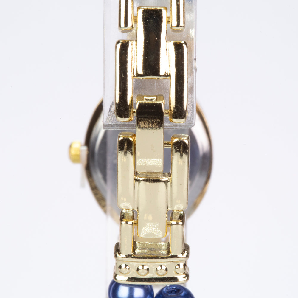 Schmuckgarnitur aus aus goldplattierter Legierung mit weißer Perle und blauem Emporia®-Kristall