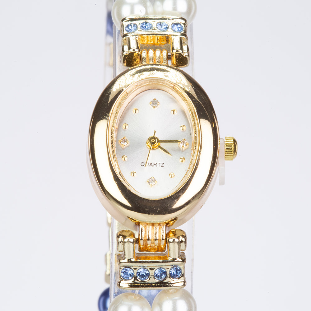 Schmuckgarnitur aus aus goldplattierter Legierung mit weißer Perle und blauem Emporia®-Kristall