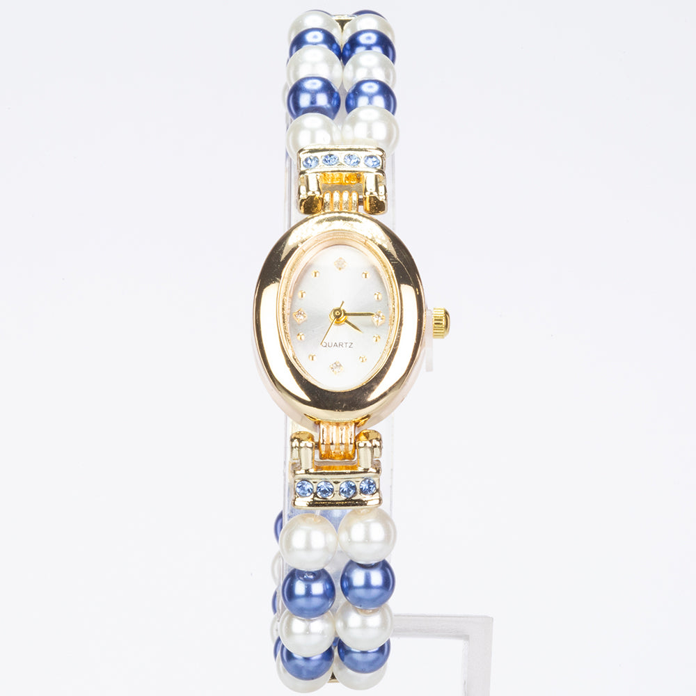 Schmuckgarnitur aus aus goldplattierter Legierung mit weißer Perle und blauem Emporia®-Kristall 6 