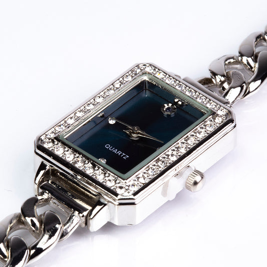 Uhr aus weißgoldplattierter Legierung mit Saphir