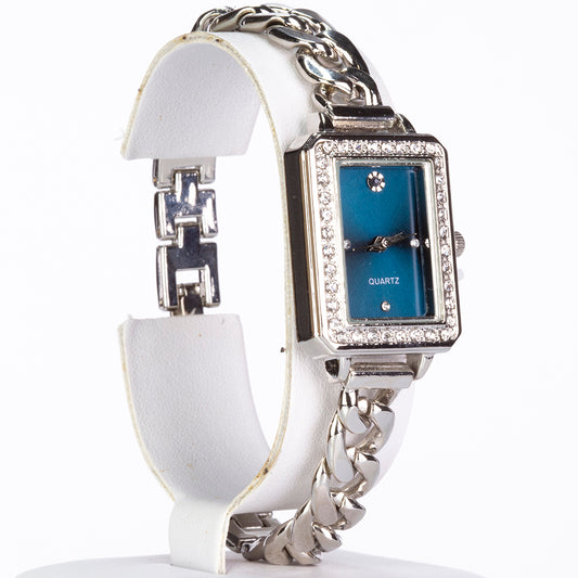 Uhr aus weißgoldplattierter Legierung mit Saphir