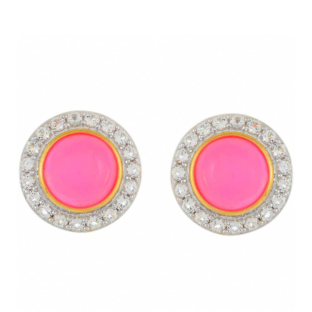 Goldplattierte Silberohrringe mit äthiopischem neon pink Opal und weißem Topas 1 