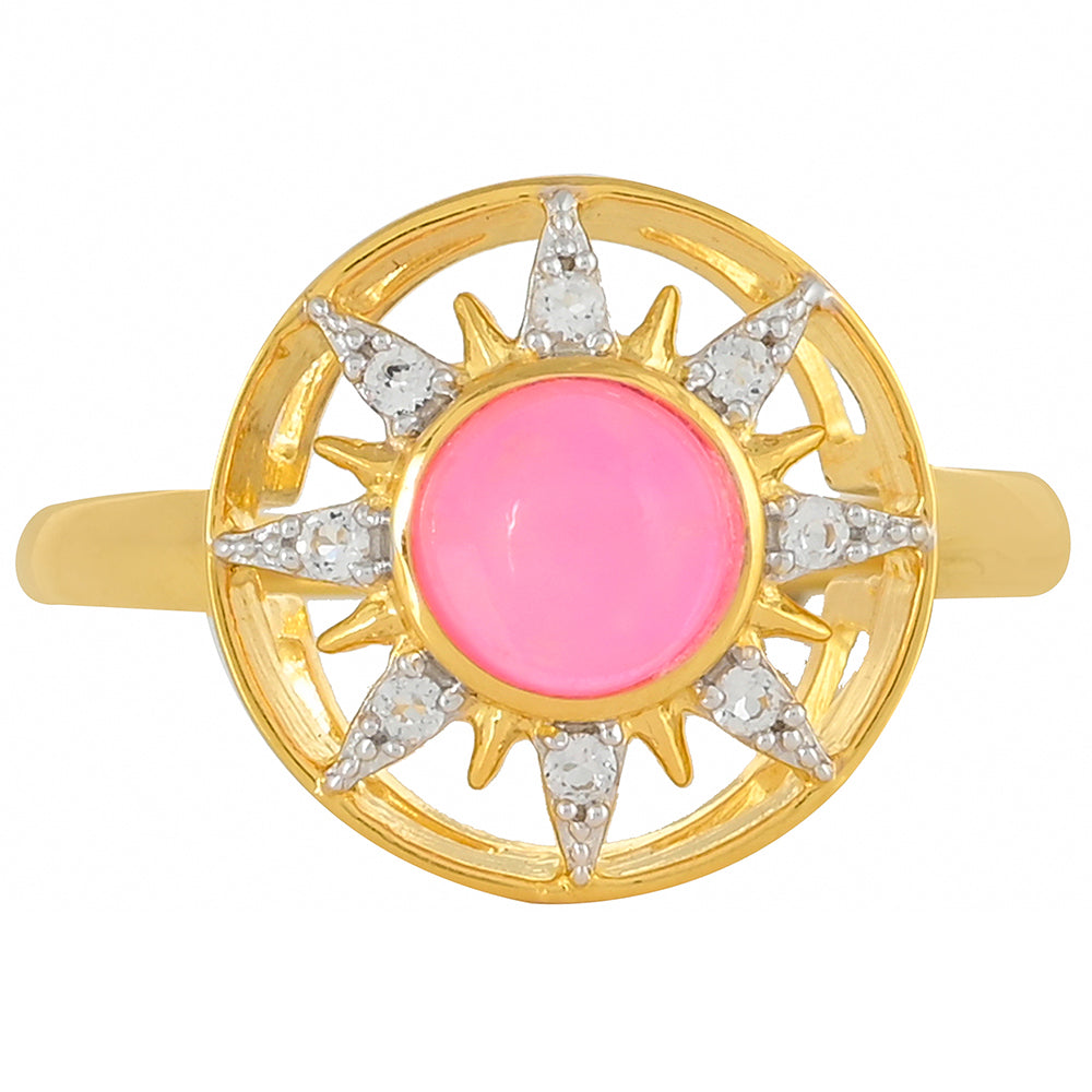 Goldplattierter Silberring mit äthiopischem neon pink Opal und weißem Topas