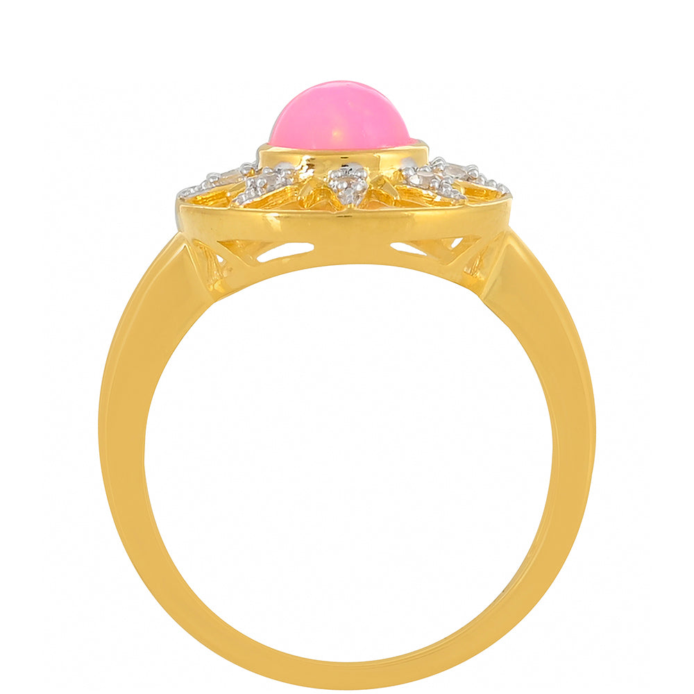 Goldplattierter Silberring mit äthiopischem neon pink Opal und weißem Topas