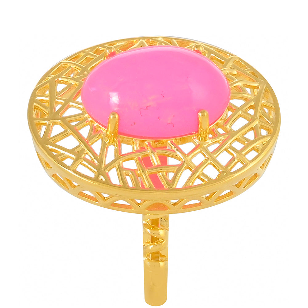 Goldplattierter Silberring mit äthiopischem neon pink Opal