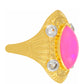 Goldplattierter Silberring mit äthiopischem neon pink Opal und weißem Topas