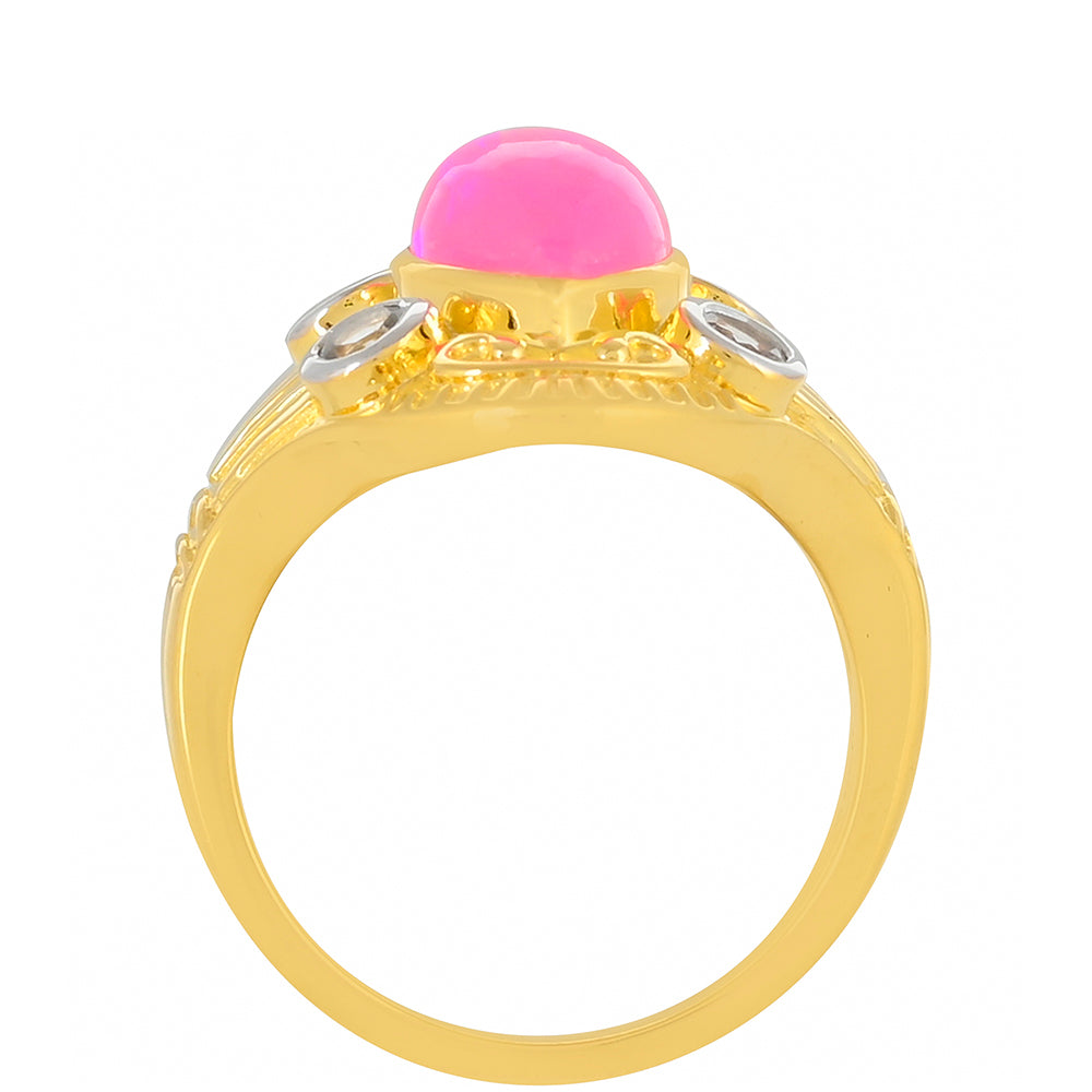 Goldplattierter Silberring mit äthiopischem neon pink Opal und weißem Topas 4 