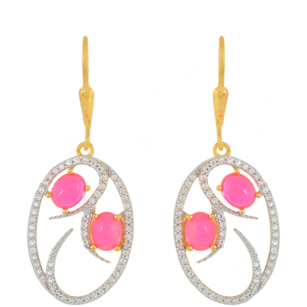 Goldplattierte Silberohrringe mit äthiopischem neon pink Opal und weißem Topas