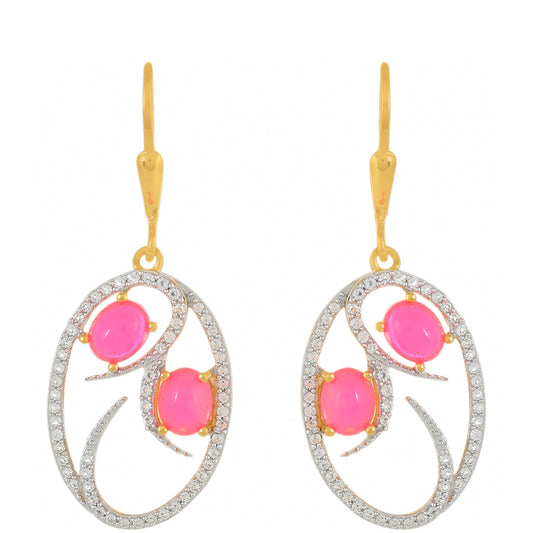 Goldplattierte Silberohrringe mit äthiopischem neon pink Opal und weißem Topas