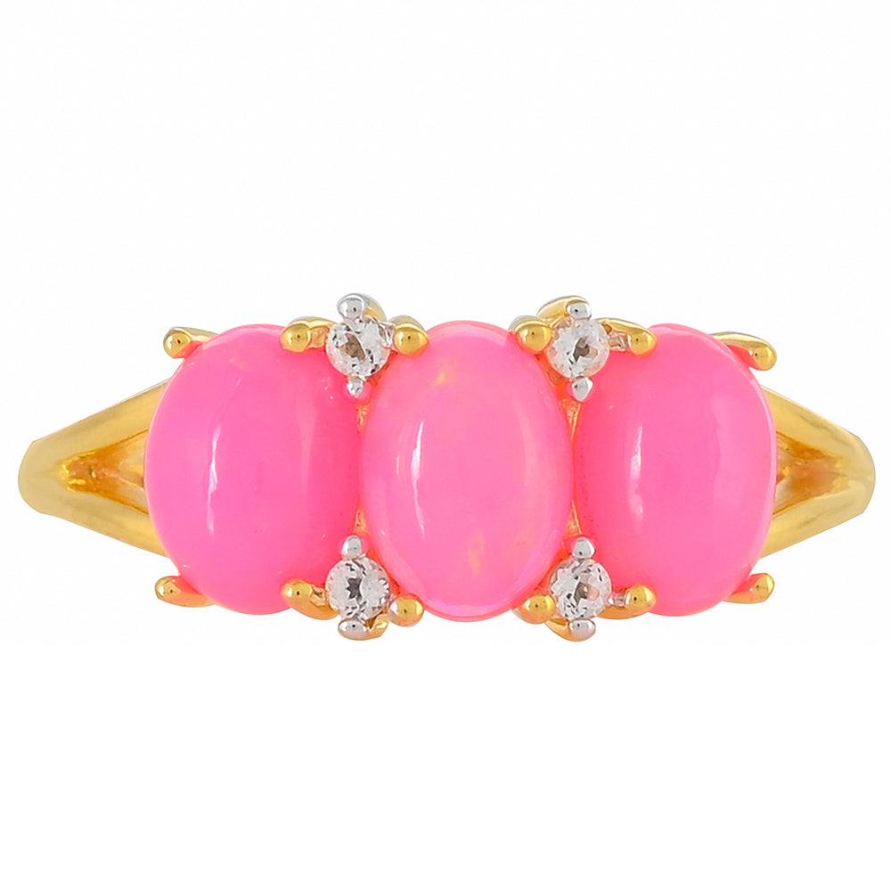 Goldplattierter Silberring mit äthiopischem neon pink Opal und weißem Topas