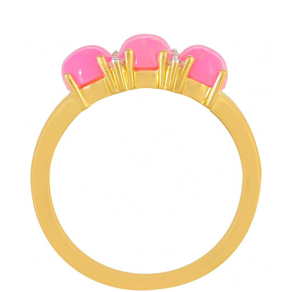 Goldplattierter Silberring mit äthiopischem neon pink Opal und weißem Topas 4 