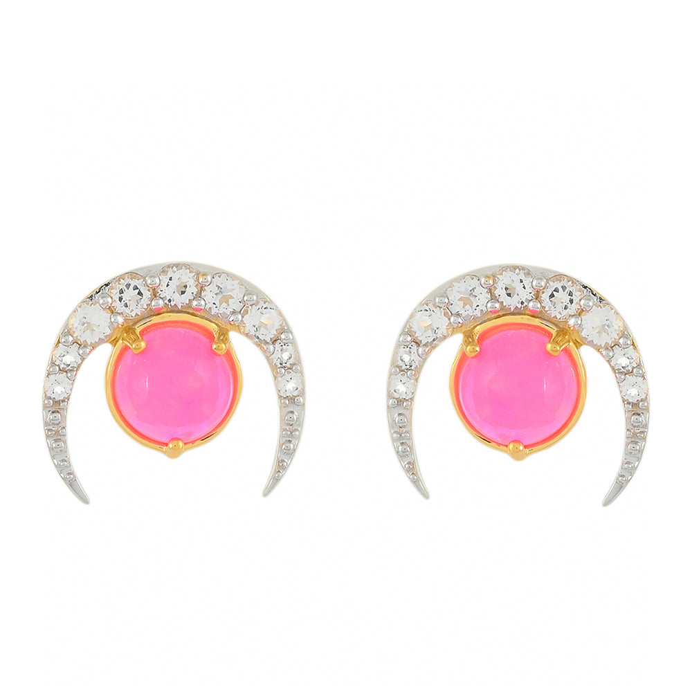 Goldplattierte Silberohrringe mit äthiopischem neon pink Opal und weißem Topas