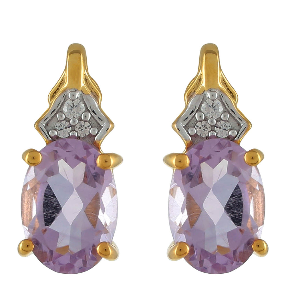 Goldplattierte Silberohrringe mit rosafarbenem Amethyst und natürlichem Zirkon