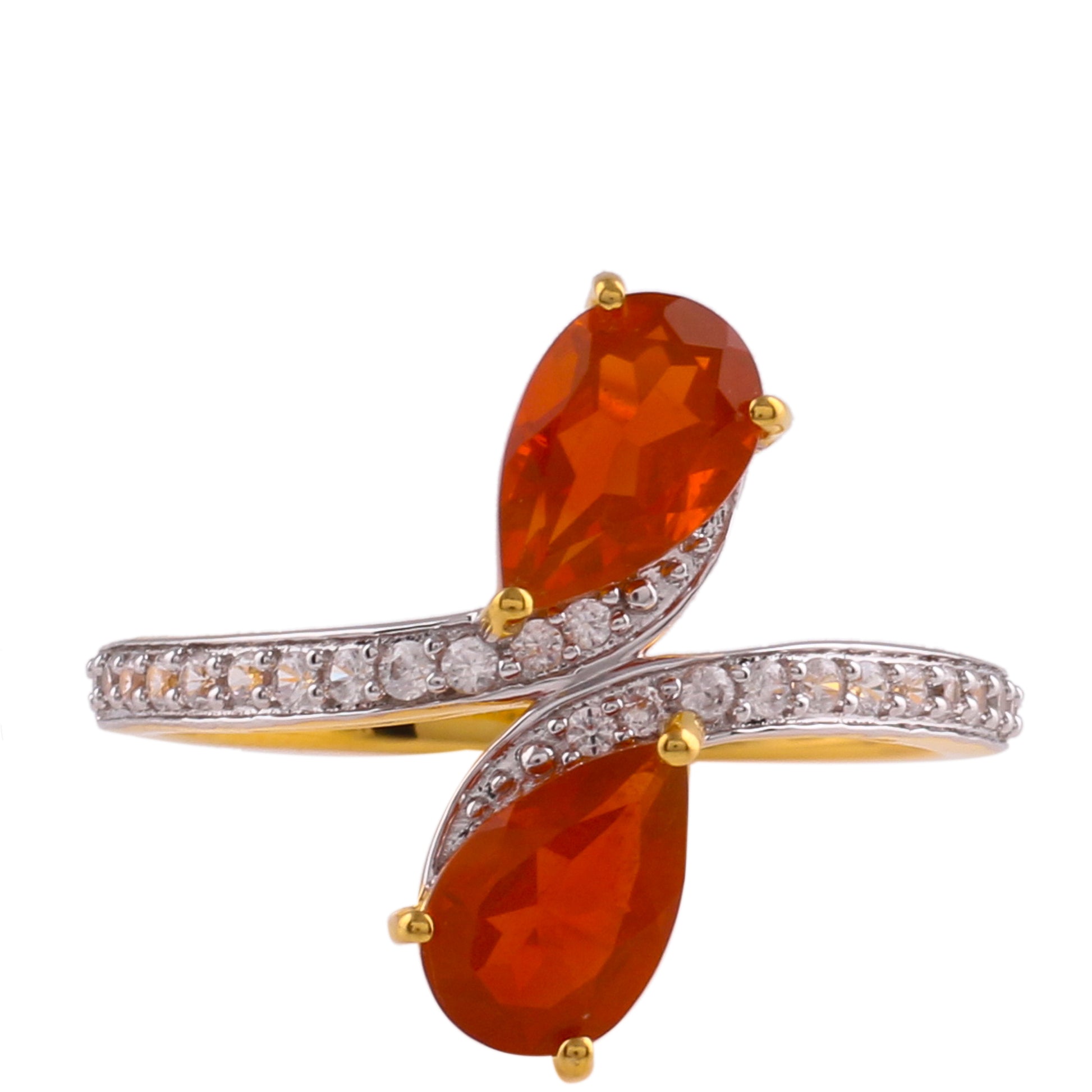 Vermeil Ring mit amerikanischem orangefarbenem Feueropal und weißem Zirkon 1 