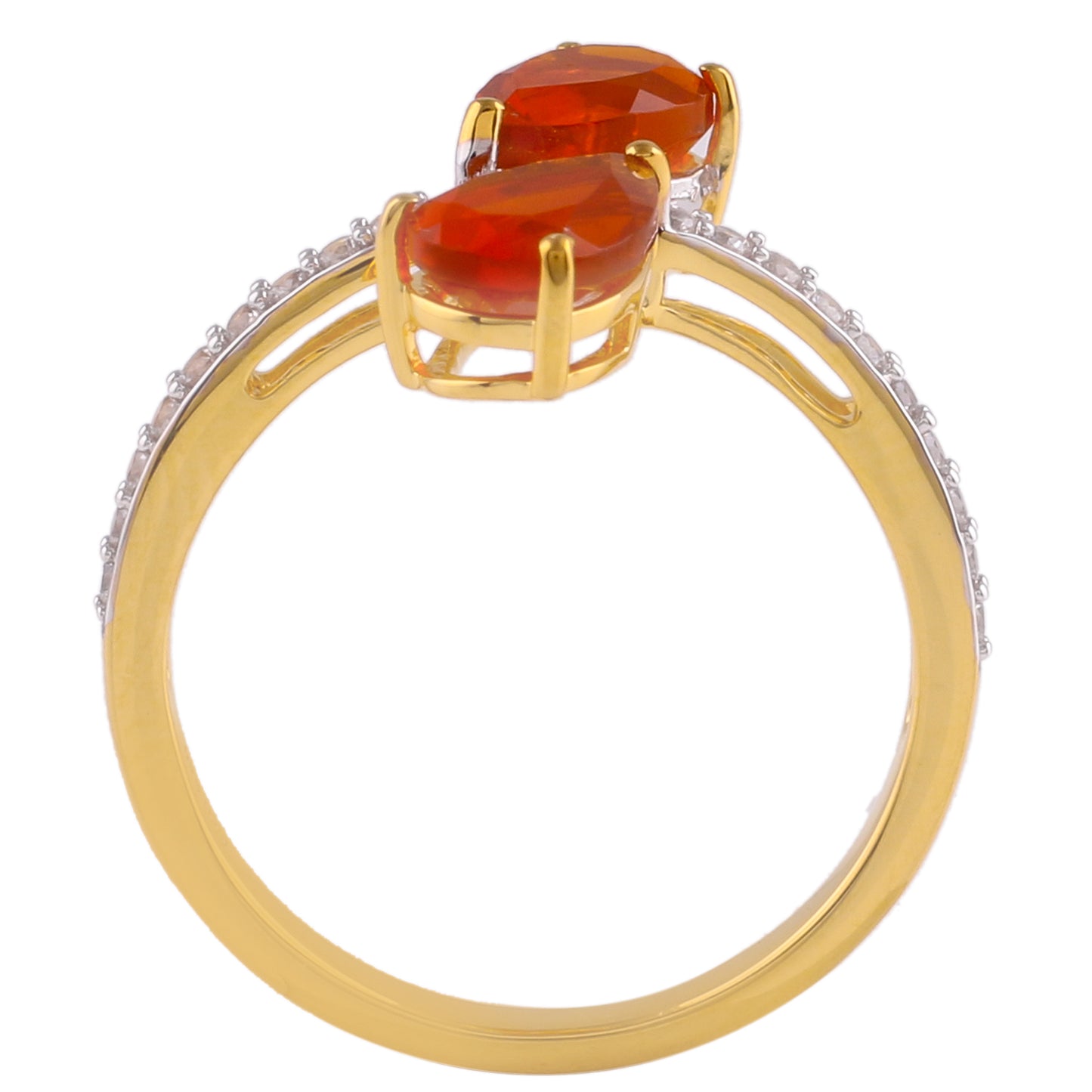 Vermeil Ring mit amerikanischem orangefarbenem Feueropal und weißem Zirkon