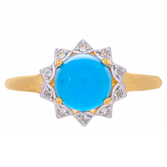 Goldplattierter Silberring mit blauem Opal aus Paraiba und weißem Topas