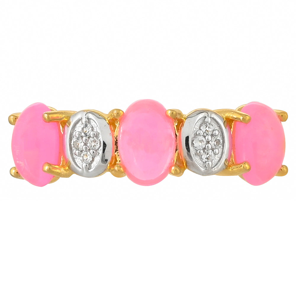 Goldplattierter Silberring mit äthiopischem neon pink Opal und weißem Topas 1 