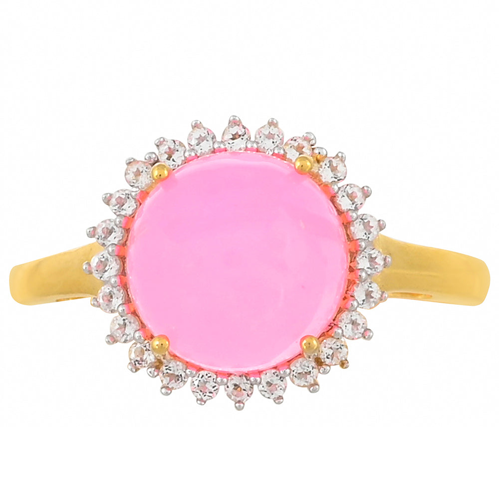 Goldplattierter Silberring mit äthiopischem neon pink Opal und weißem Topas