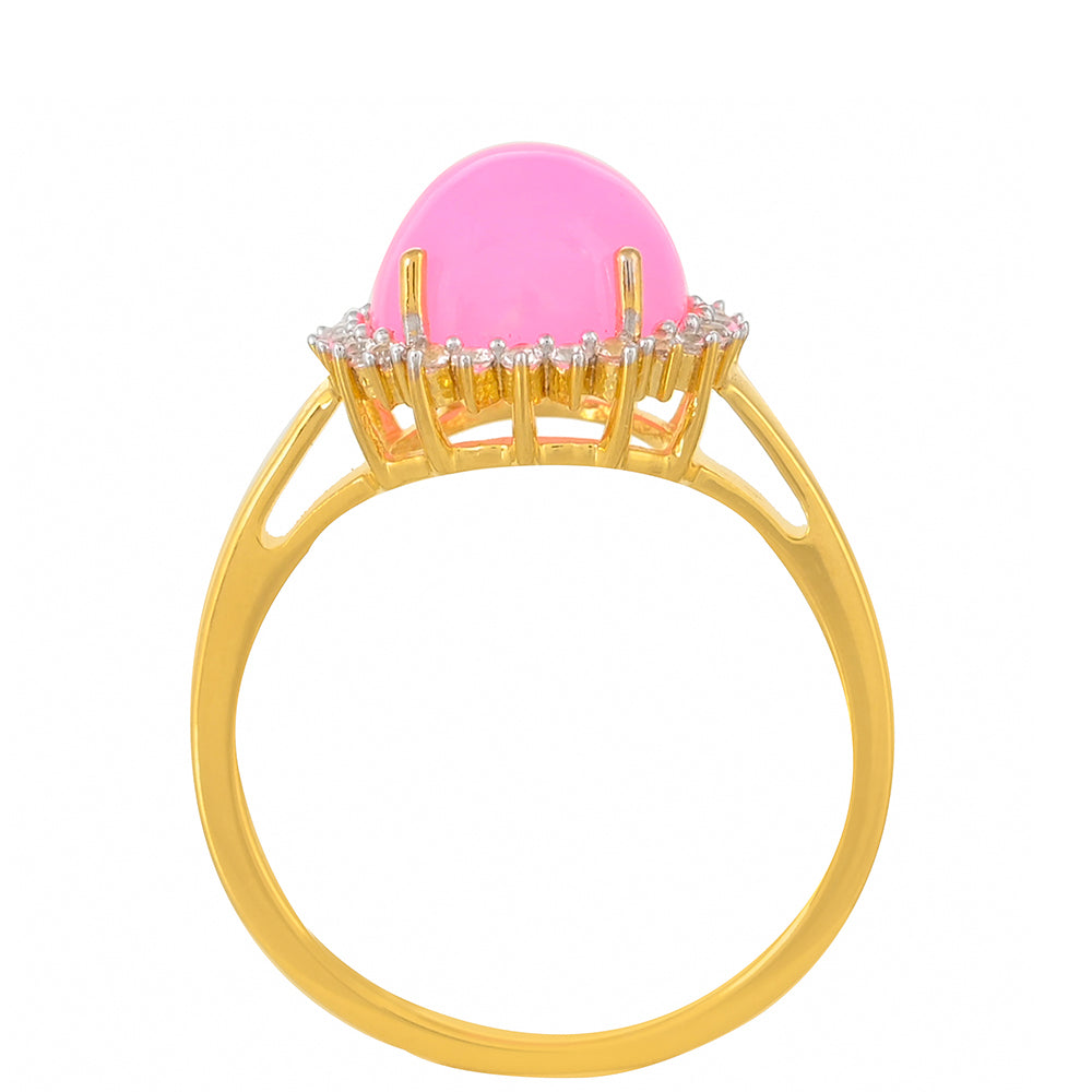 Goldplattierter Silberring mit äthiopischem neon pink Opal und weißem Topas