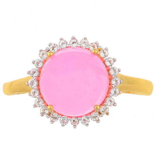 Goldplattierter Silberring mit äthiopischem neon pink Opal und weißem Topas