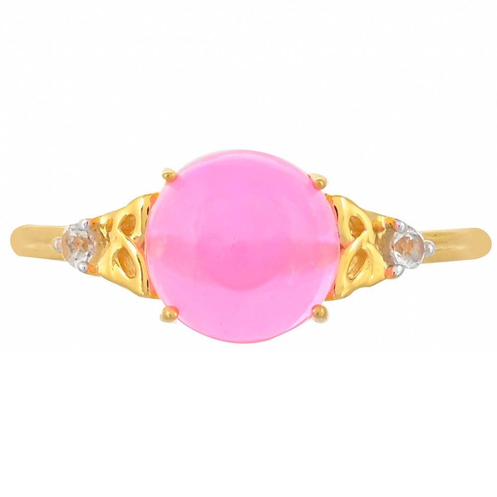 Goldplattierter Silberring mit äthiopischem neon pink Opal und weißem Topas