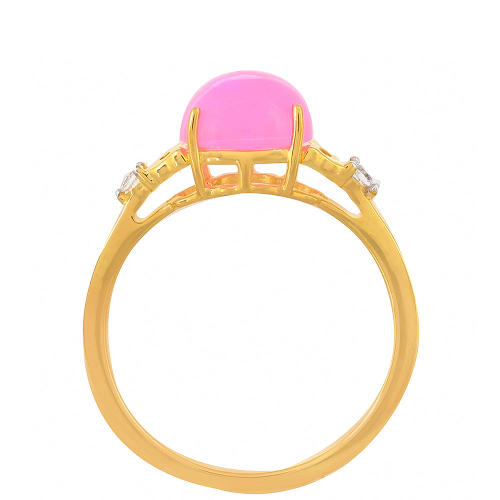 Goldplattierter Silberring mit äthiopischem neon pink Opal und weißem Topas